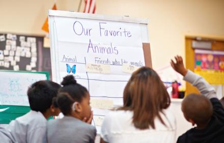 Young students in elementary classroom.